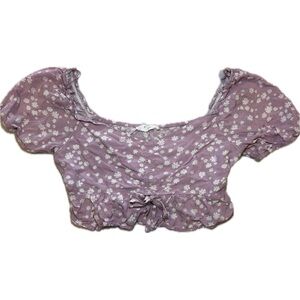 Lilac floral crop top with white flowers